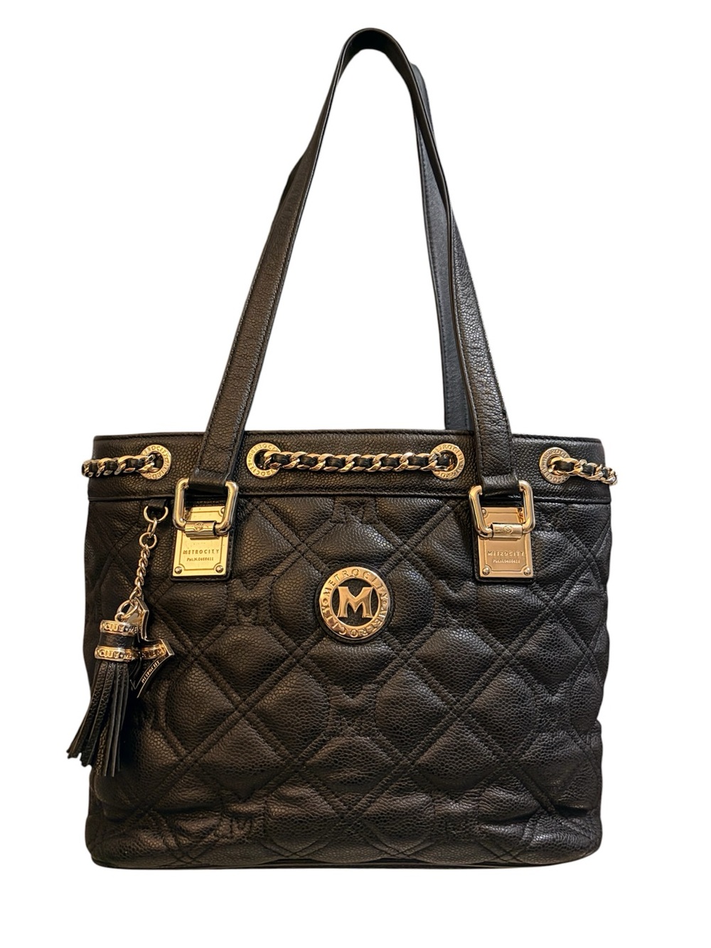 Metrocity Quilted leather, gold hardware shoulder bag Bag, black
